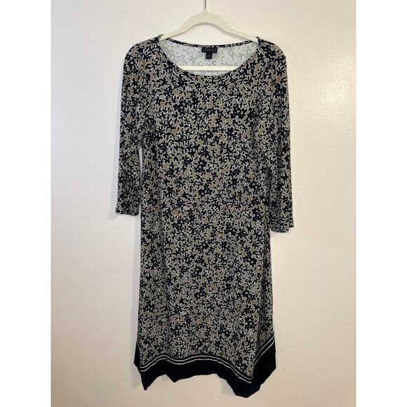 J. Jill Womens Wearever Tan/Black 3/4 Sleeve Stretch Cooling Shift Dress Small - Picture 1 of 7